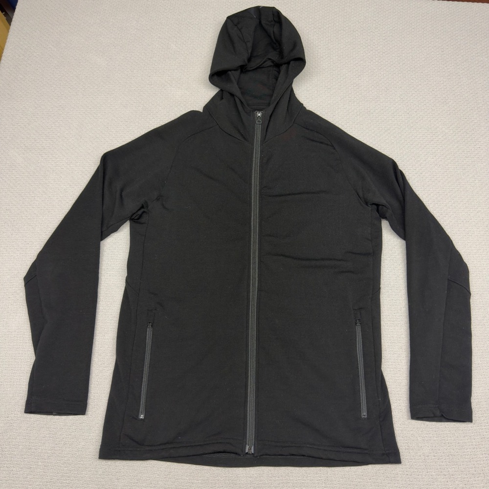 Woolx Merino Wool Hoodie Mens Medium Black Full Zip Raglan Hooded Sweatshirt